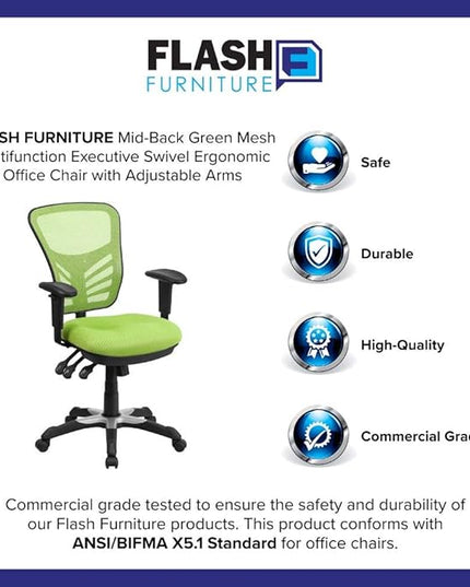 Flash Furniture Nicholas Mid-Back Swivel Office and Gaming Chair, Ergonomic Mesh Office Chair with Adjustable Lumbar Support and Height, Green - LeafyLoom