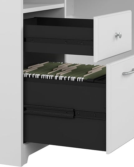 Bush Furniture L Shaped Desk with Drawers for Executive and Home Office | Cabot Collection Corner Table with Storage and Chrome Hardware Return, 72W, White - LeafyLoom
