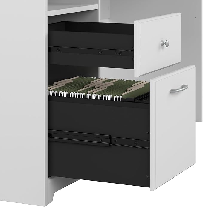 Bush Furniture L Shaped Desk with Drawers for Executive and Home Office | Cabot Collection Corner Table with Storage and Chrome Hardware Return, 72W, White - LeafyLoom