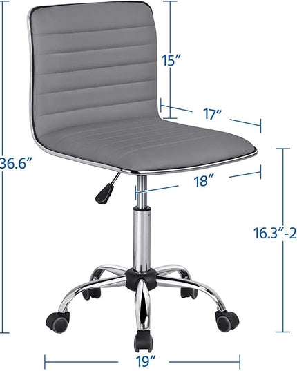 Yaheetech PU Leather Office Chair Task Chair, Ribbed Armless Desk Chair, Adjustable Low Back Executive Chair with Wheels Grey - LeafyLoom