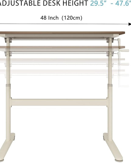 Manual Standing Desk Adjustable Height- Crank Mobile Standing Desk 48 x 24 Inches Sit Stand Desk Frame & Top, Stand Up Desk on Wheels, Computer Desk White Frame & White - LeafyLoom