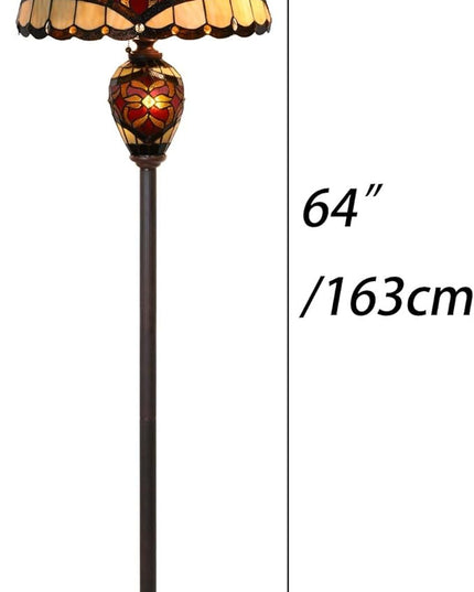 Bieye L10867 Baroque Tiffany Style Stained Glass Double Lit Floor Lamp for Home Decor 64-inch Tall (18-inch Wide, Red) - LeafyLoom