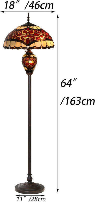 Bieye L10867 Baroque Tiffany Style Stained Glass Double Lit Floor Lamp for Home Decor 64-inch Tall (18-inch Wide, Red) - LeafyLoom