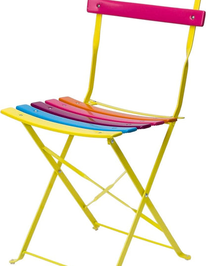 Alpine Corporation MSY114A Rainbow Metal Bistro Set w Two, Table: 24" L x 24" W x 28" H Chair: 16" L 18" W x 32" H - LeafyLoom