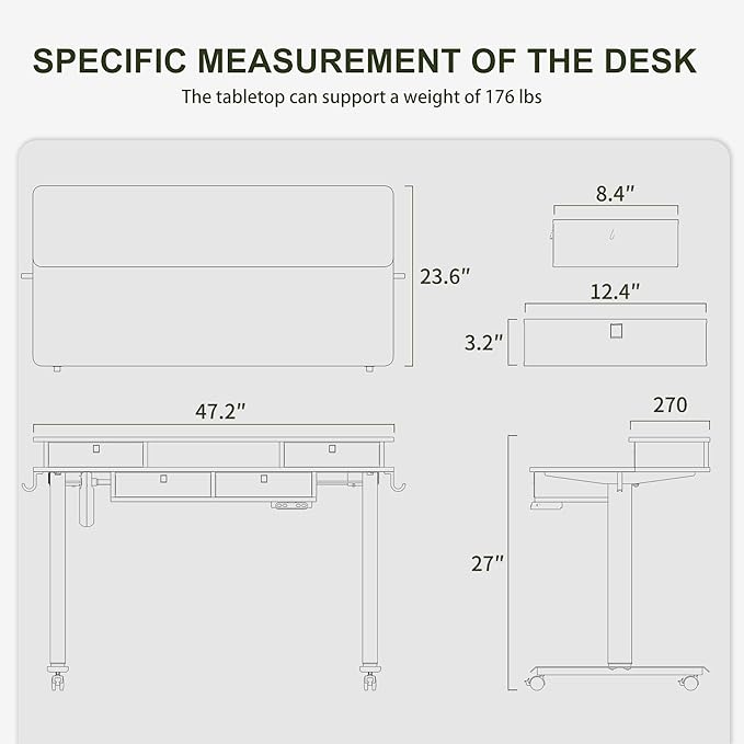 BANTI Height Adjustable Electric Standing Desk with 4 Drawers, 48 x 24 Inch Table with Storage Shelf, Sit Stand Desk, Rustic Brown Top - LeafyLoom