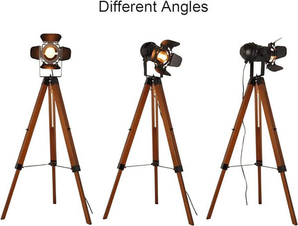 Decoluce Vintage Tripod Floor Lamp, Height Adjustable Wooden Camera Tripod Rotatable Spotlight Tall Standing Light, Nostalgic Cinema lamps for Living Room, Bedroom, Studios Decor(Black) - LeafyLoom