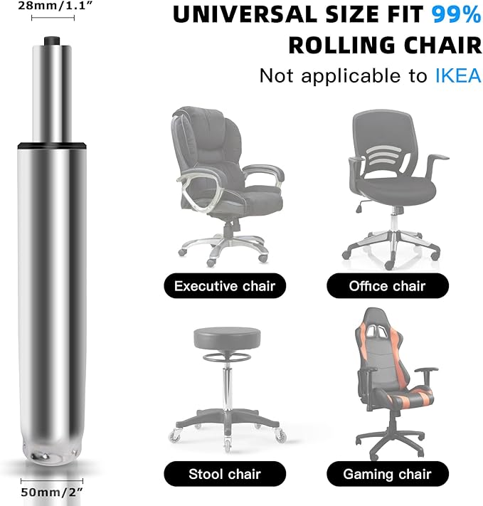 5.5 inch Office Chair Cylinder Replacement,Heavy Duty Gas Lift Cylinder for Office Desk Chairs/Gaming Chair,Gas Lift Hydraulic/Pneumatic Piston, Universal Size (Silver) - LeafyLoom