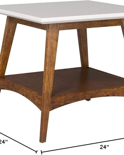 Madison Park Parker End Tables-Solid Wood, Two-Tone Finish with Lower Storage Shelf Modern Mid-Century Accent Living Room Furniture, Medium, Off-White/Pecan - LeafyLoom