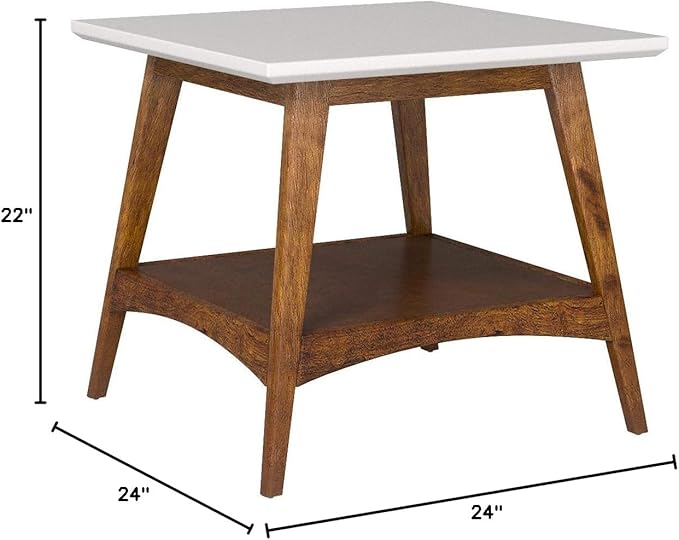 Madison Park Parker End Tables-Solid Wood, Two-Tone Finish with Lower Storage Shelf Modern Mid-Century Accent Living Room Furniture, Medium, Off-White/Pecan - LeafyLoom