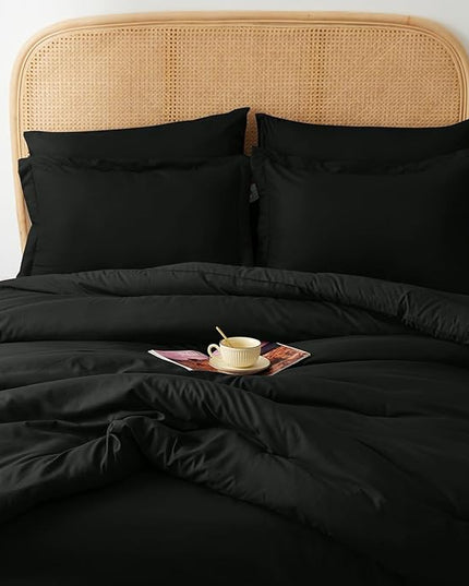 Full Bed in a Bag 7 Pieces Bedding Comforter Set with Comforter and Sheets Black Full Bed Set with Sheets,Pillow Shams, Flat Sheet, Fitted Sheet and Pillowcases - LeafyLoom