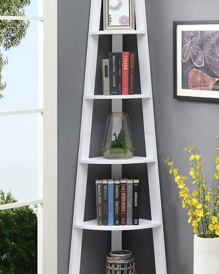 Convenience Concepts Newport 5 Tier Corner Bookcase, White - LeafyLoom