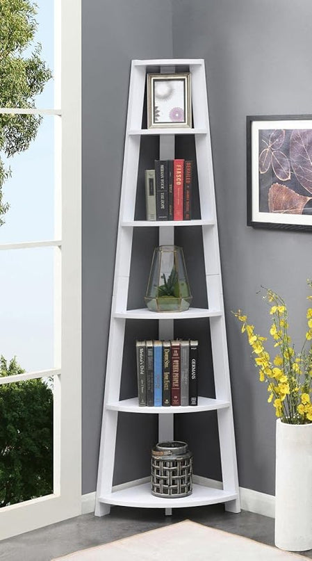 Convenience Concepts Newport 5 Tier Corner Bookcase, White - LeafyLoom