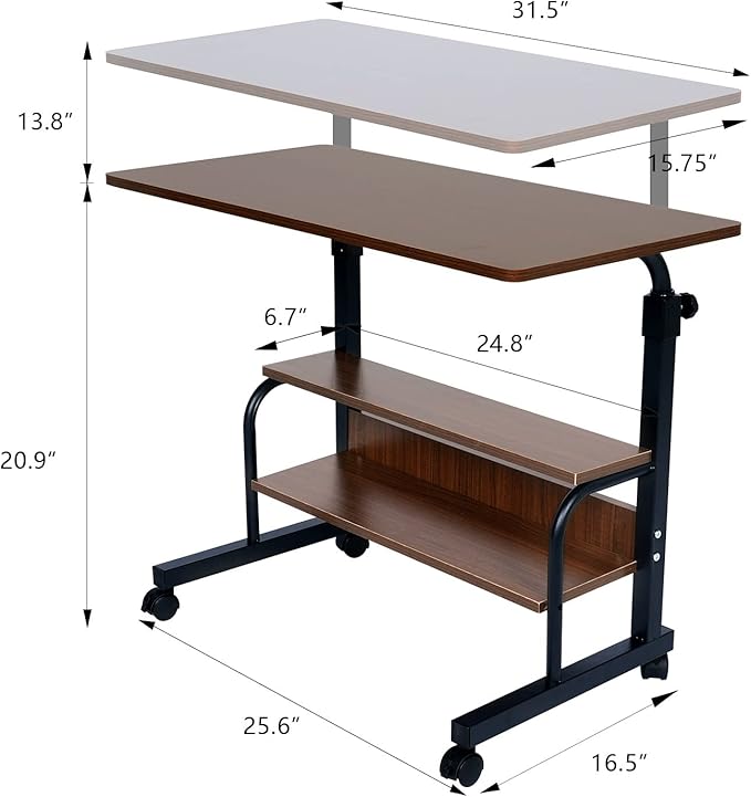Adjustable Desk Standing Desk Small Desks for Small Spaces Portable Laptop Computer Desk Table for Bedrooms Couch Desk for Home Office Table Mobile Rolling Desk on Wheels Desk with Storage - LeafyLoom