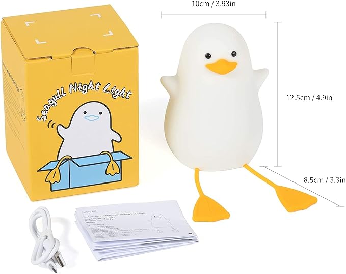 FULLOSUN Cute Night Light for Kids, Toddler, Duck Silicone Nursery Baby Nightlight, Kawaii Birthday Gifts for Room Decorations, Teen Girls Boys Child - Portable Squishy Battery Operated - LeafyLoom