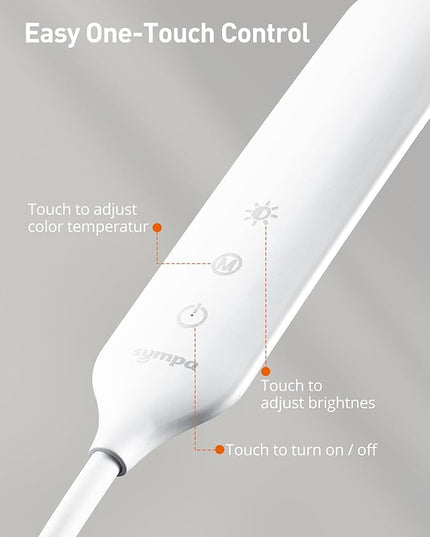 sympa LED Floor Lamp, Super Bright Dimmable LED Lamps for Living Room, Standing Lamp with Adjustable Gooseneck, Touch Control, Stable Base Floor Lamps for Bedroom Office (White) - LeafyLoom