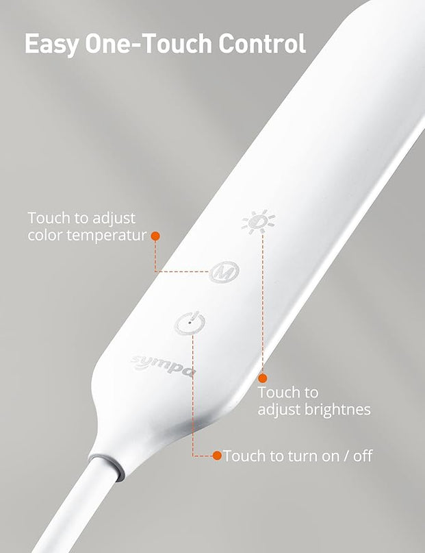 sympa LED Floor Lamp, Super Bright Dimmable LED Lamps for Living Room, Standing Lamp with Adjustable Gooseneck, Touch Control, Stable Base Floor Lamps for Bedroom Office (White) - LeafyLoom