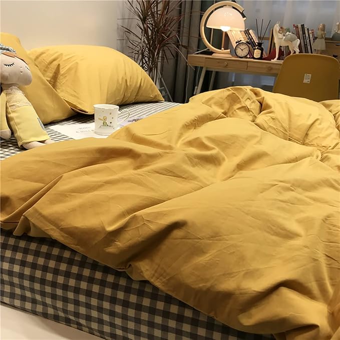Yellow Comforter Sets Pure Mustard Yellow Bedding Set King 3 Pieces Women Men Ginger Yellow Comforter Insert Sets Lightweight Durable Mustard Yellow Blanket King Quilts Set - LeafyLoom