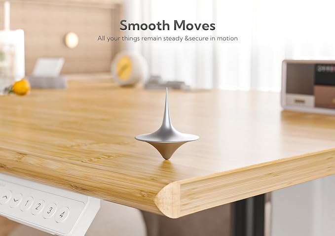 Bamboo Electric Standing Desk, 55x24 Inches Adjustable Height Stand up Desk with Whole Piece Desktop, Sit Stand Home Office Desk White Frame/Bamboo Top - LeafyLoom