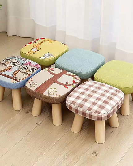 2Pcs Solid Wood Stool Home Square Low Stool Cute Children's Sofa Stool Chair Fashion Cartoon Creative Small Stool for Kids and Adult, Changing Stool Coffee Stool, Bear 330lb (Tree Stump) - LeafyLoom