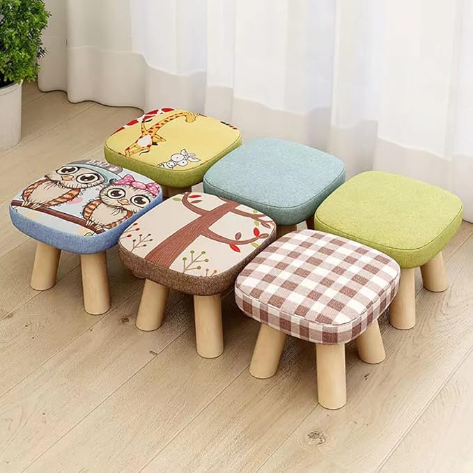 Solid Wood Stool Home Square Low Stool Cute Children's Sofa Stool Chair Fashion Cartoon Creative Small Stool for Kids and Adult, Changing Stool Solid Wood Coffee Table Stool, Bear 330lb (Owl) - LeafyLoom