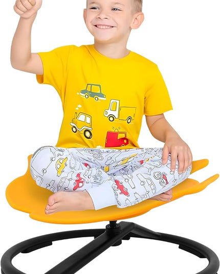 Kids Swivel Chair, Kids Spinning Chair Yellow Sensory Products Wobble Chair Metal Base Non-Slip Seat and Spin Chair for Autism Child Body Coordination Training Age 2-10 - LeafyLoom