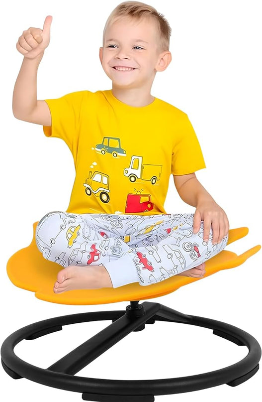 Kids Swivel Chair, Kids Spinning Chair Yellow Sensory Products Wobble Chair Metal Base Non-Slip Seat and Spin Chair for Autism Child Body Coordination Training Age 2-10 - LeafyLoom