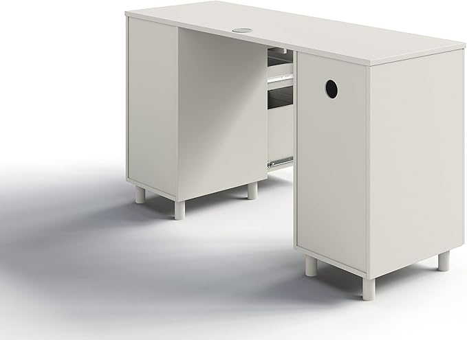 Modern Design By Crafts & comfort Venice Computer Desk - Office Desk with 3 Drawers & CPU Storage Cabinet - Laptop Workstation with Keyboard Tray & Cable Hole - Home & Office Supplies -White - LeafyLoom