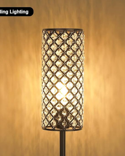 Acaxin Crystal Floor Lamp for Bedroom Black, Living Room Floor Lamps with Bulb, Modern Tall Lamp for Bedroom, Glam Standing Light for Girls Bedroom, Minimalism Pole Corner Lamp for Office, Dorm Hotel - LeafyLoom