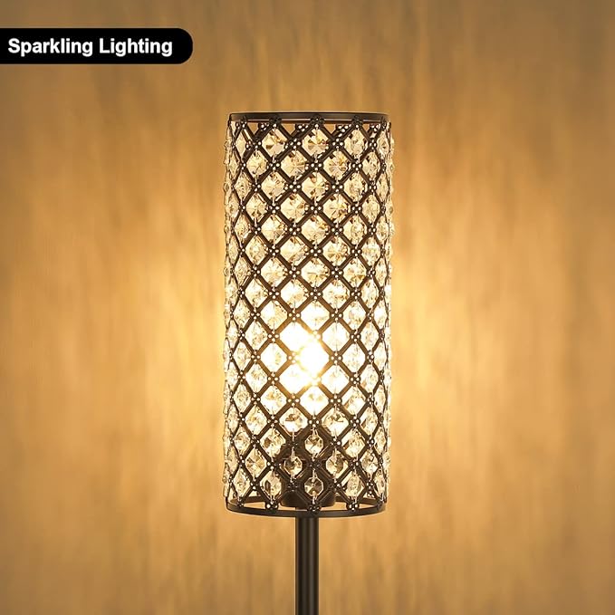 Acaxin Crystal Floor Lamp for Bedroom Black, Living Room Floor Lamps with Bulb, Modern Tall Lamp for Bedroom, Glam Standing Light for Girls Bedroom, Minimalism Pole Corner Lamp for Office, Dorm Hotel - LeafyLoom
