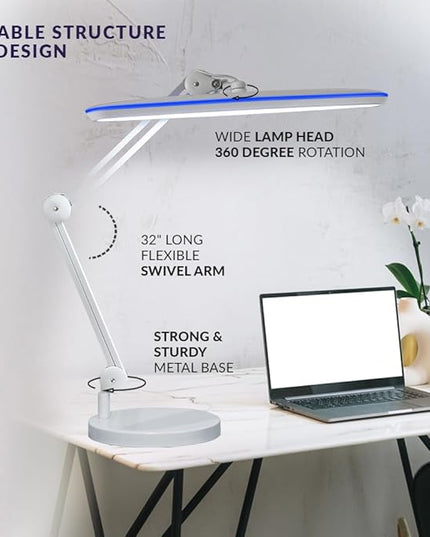 Neatfi XL 2,200 Lumens LED Task Lamp, 24W, 117 Pcs SMD LED, 23 Inches Ultra Wide Lamp, 4 Level Brightness Dimmable, Eye-Caring LED Lamp, Glare Free (Non-CCT with Base, White) - LeafyLoom