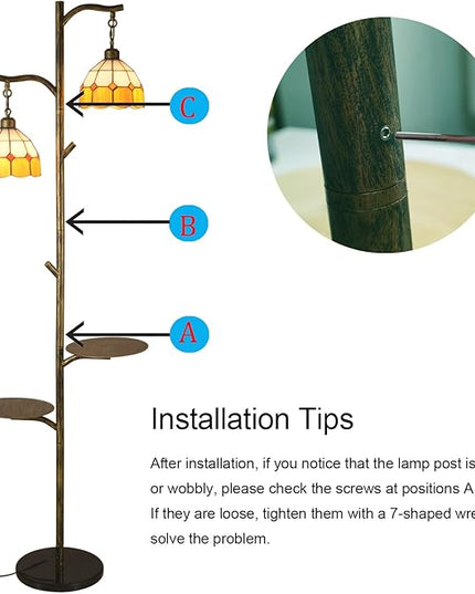 Tiffany Style Stained Glass Retro Floor Lamp with Tray,Dimmable Led Floor Lamps, Custom Color Temperature Standing Lamp with Remote for Living Room and Bedroom,Painted Bronze - LeafyLoom