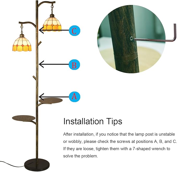 Tiffany Style Stained Glass Retro Floor Lamp with Tray,Dimmable Led Floor Lamps, Custom Color Temperature Standing Lamp with Remote for Living Room and Bedroom,Painted Bronze - LeafyLoom