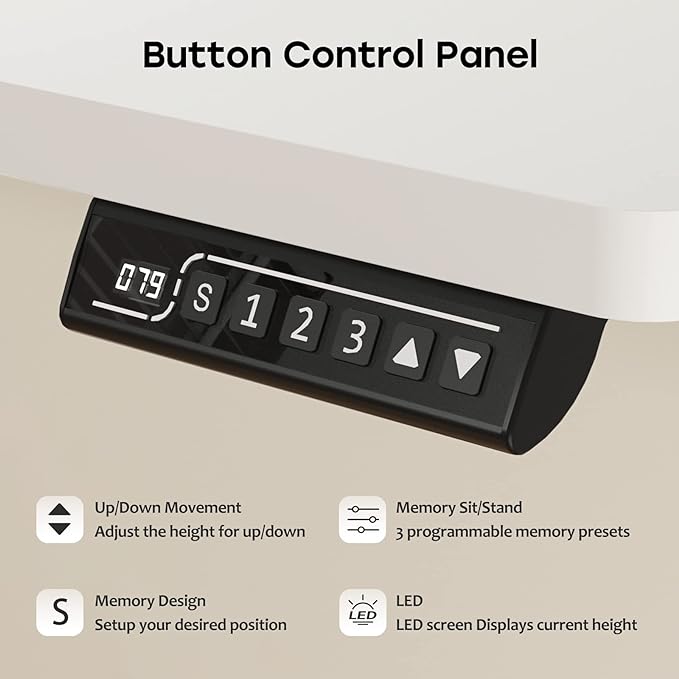 White Standing Desk, 48 X 24 Inch Adjustable Height Electric Desk, Sit Stand Desk with Splice Board and 2 Hooks, Ergonomic Rising Desk for Home Office - LeafyLoom