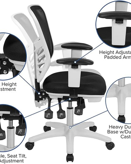 Flash Furniture Nicholas Mid-Back Swivel Office and Gaming Chair, Ergonomic Mesh Office Chair with Adjustable Lumbar Support and Height, Black/White - LeafyLoom