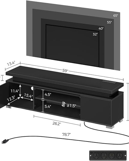 Rolanstar TV Stand with Power Outlet & LED Lights, Modern Entertainment Center for 32/43/50/55/65 Inchs TVs, TV Table, Universal Gaming LED TV Media Stand with Large Storage Cabinet, Black - LeafyLoom