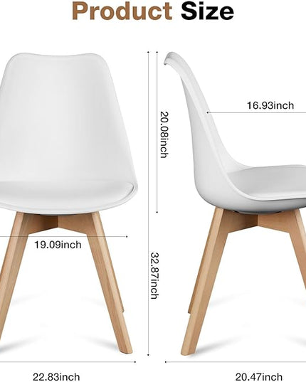 Sweetrcrispy Dining Chairs Set of 4, Kitchen Room PU Leather Mid Century Modern Chairs, Upholstered Dining Desk Chairs with Wood Legs for Home Office, White - LeafyLoom