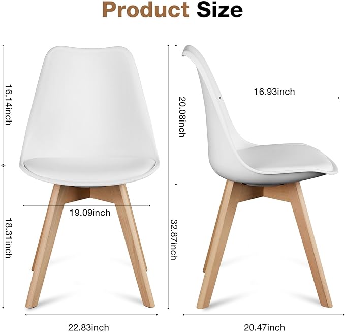 Sweetrcrispy Dining Chairs Set of 4, Kitchen Room PU Leather Mid Century Modern Chairs, Upholstered Dining Desk Chairs with Wood Legs for Home Office, White - LeafyLoom