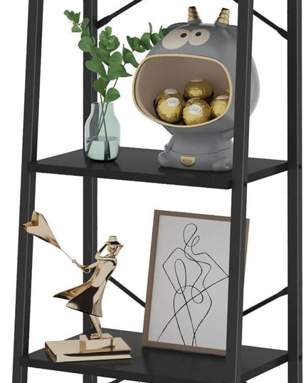 Ladder Shelf, Bookshelf Bookcase, Freestanding Corner Storage Shelve with 2 Hooks for Home Office, Living Room, Kitchen, Bedroom, Industrial, 5-Tier Black BC19204B - LeafyLoom