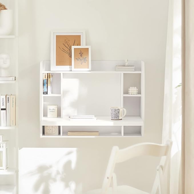 Haotian Folding Home Office Table Desk Workstation Computer Desk with Storage Shelves, Trestle Desk, White FWT18-W - LeafyLoom