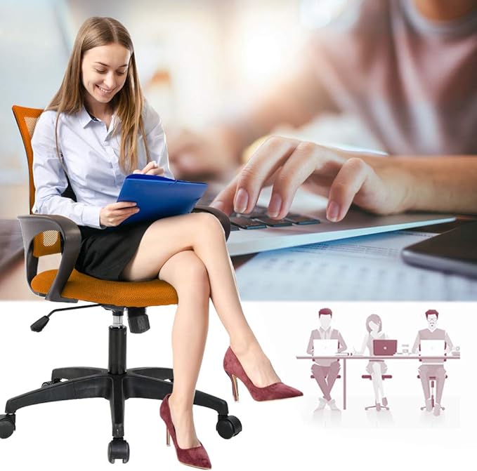 Home Office Chair Ergonomic Desk Chair Mesh Computer Chair with Lumbar Support Armrest Executive Rolling Swivel Adjustable Mid Back Task Chair for Women Adults (Orange) - LeafyLoom
