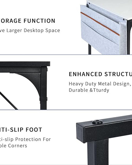 47 inch Study Storage Bag Space Saving for Home Office, Modern Simple Style PC Metal Frame Computer Desk, Writing Table, Black, White - LeafyLoom