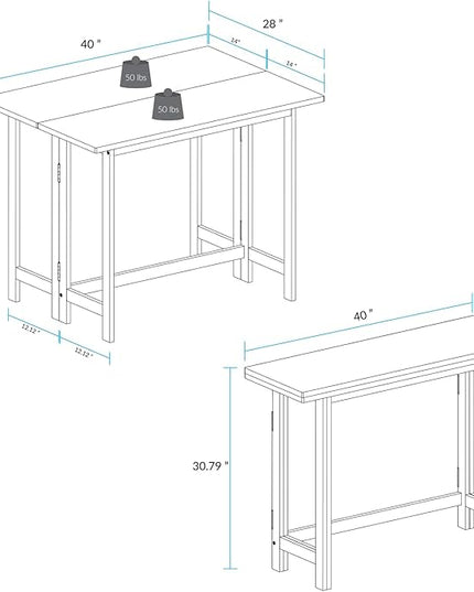 Casual Home Solid Wood Folding Convertible Dining Console Table, 40" W x 28" D x 30" H, Warm Brown - LeafyLoom