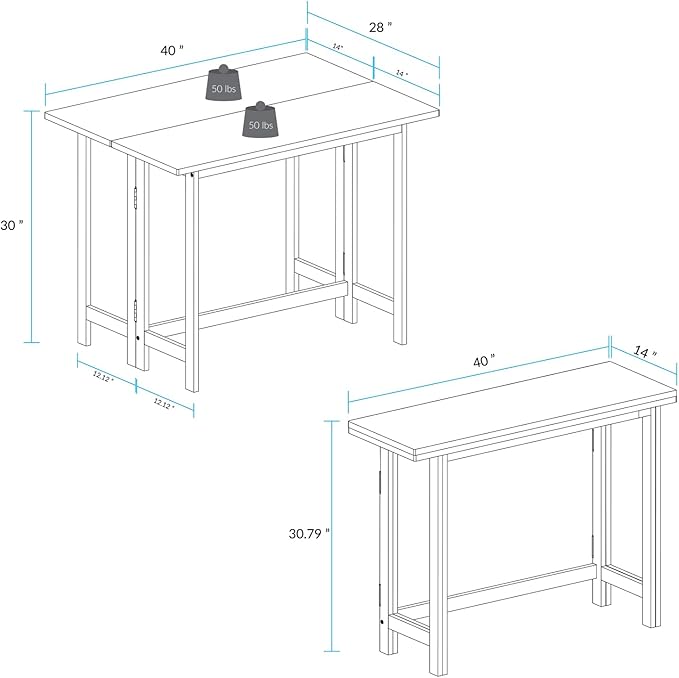 Casual Home Solid Wood Folding Convertible Dining Console Table, 40" W x 28" D x 30" H, Warm Brown - LeafyLoom