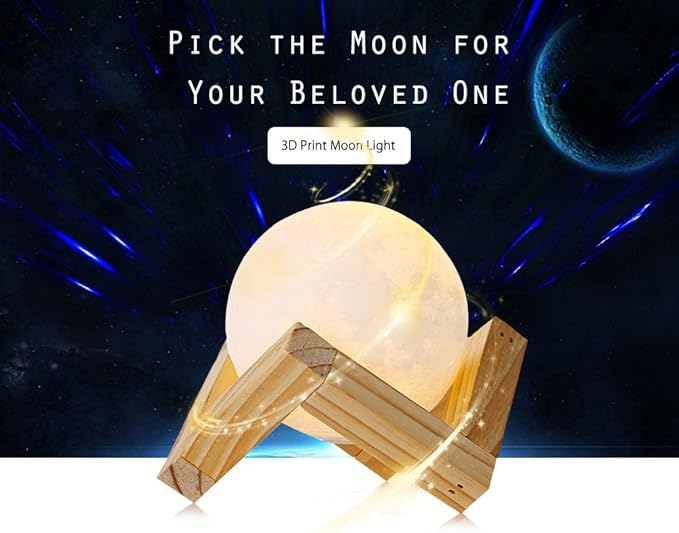 Moon Lamp - Unique Gift - 3D Print 3 Colors (Warn, Cool & Harvest) Lunar Lamp - Rechargeable and Touch Control Brightness (15cm) - LeafyLoom