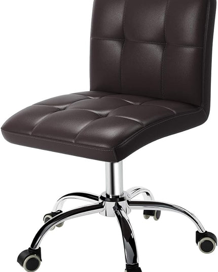 360° Office Desk Chair,PU Adjustable Rolling Task Chair with Backrest for Barber,Office,Home, Computer,360° Swivel,Armless (brown) - LeafyLoom