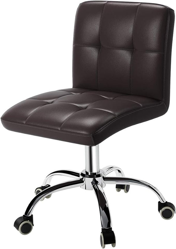 360° Office Desk Chair,PU Adjustable Rolling Task Chair with Backrest for Barber,Office,Home, Computer,360° Swivel,Armless (brown) - LeafyLoom