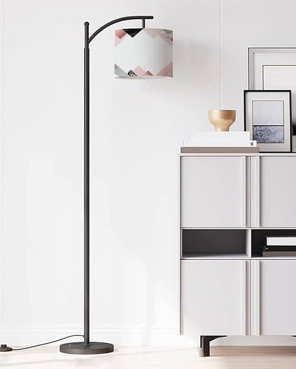 Modern Arc Floor Lamp with Dimmer Mid Century Marble Rose Trendy Minimalist Geometric Style Stone foil Glitter Metal Standing Lamp with Linen Shade Footswitch for Living Room Bedroom Office - LeafyLoom