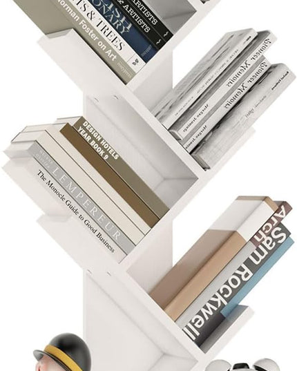 YMYNY 6 Tier Tree Bookshelf, Tall Bookcase, Wood Book Storage Rack with Drawer, Modern Floor Standing Book Shelf for Books/Movies/CDs, Utility Organizer for Living Room, Home Office, White UHBC016W - LeafyLoom