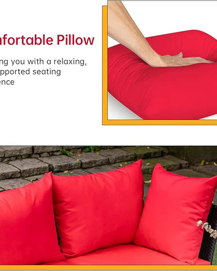 FDW Patio Furniture Sets 5 Pieces Outdoor Wicker Conversation Set Sectional Sofa Rattan Chair for Outdoor Backyard Porch Poolside Balcony Garden Furniture with Coffee Table,Red Cushion - LeafyLoom