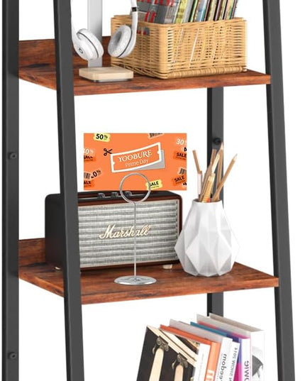 Yoobure Ladder Shelf, 4 Tier Tall Ladder Bookshelf Corner Shelf, Industrial Book Shelf Ladder Bookcase Narrow, Standing Storage Shelves Display Shelf for Bedroom Living Room Office Kitchen Bathroom - LeafyLoom
